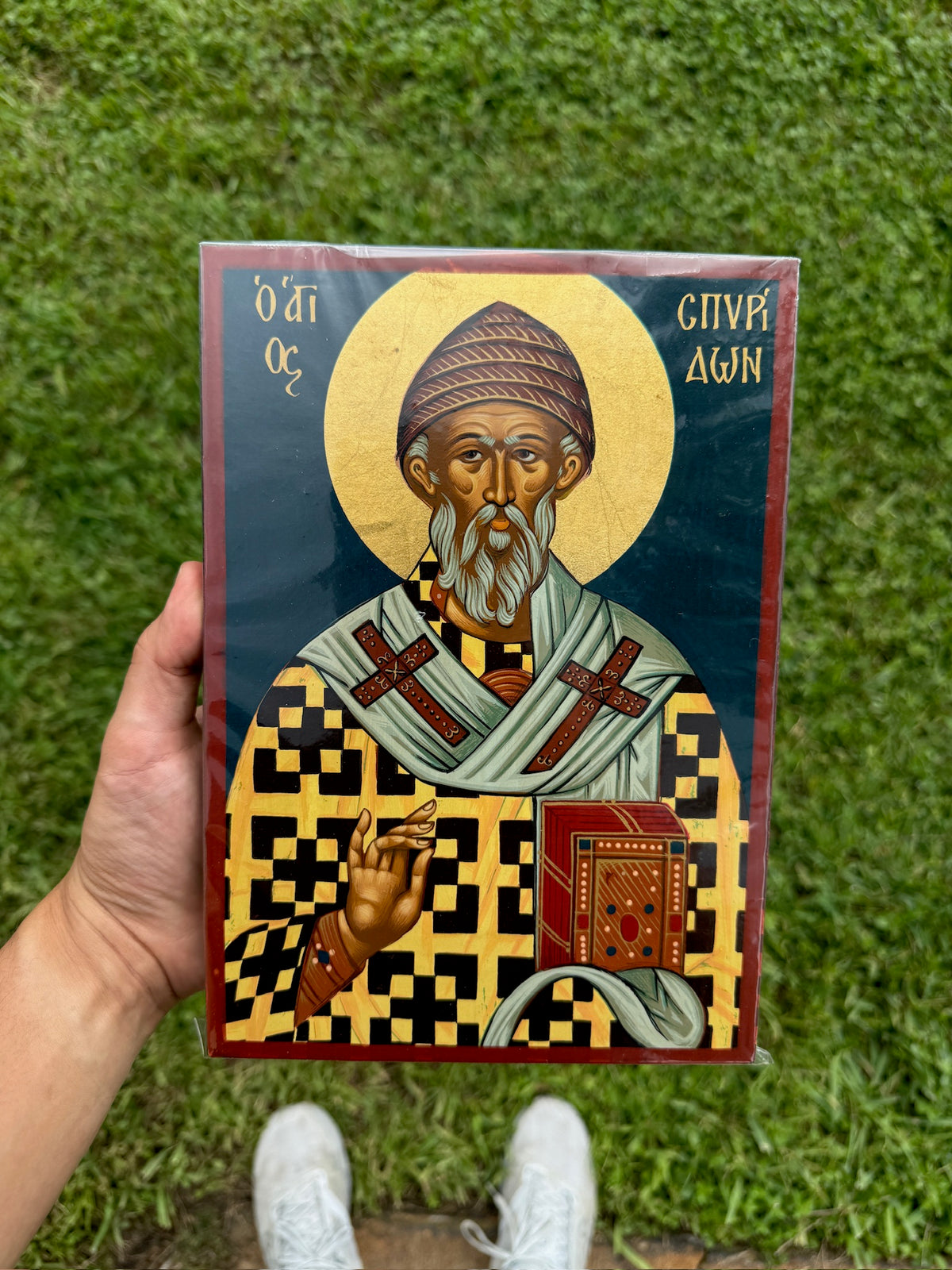 Saint Spyridon Orthodox Icon | 18kt Gold Leaf Byzantine Icon