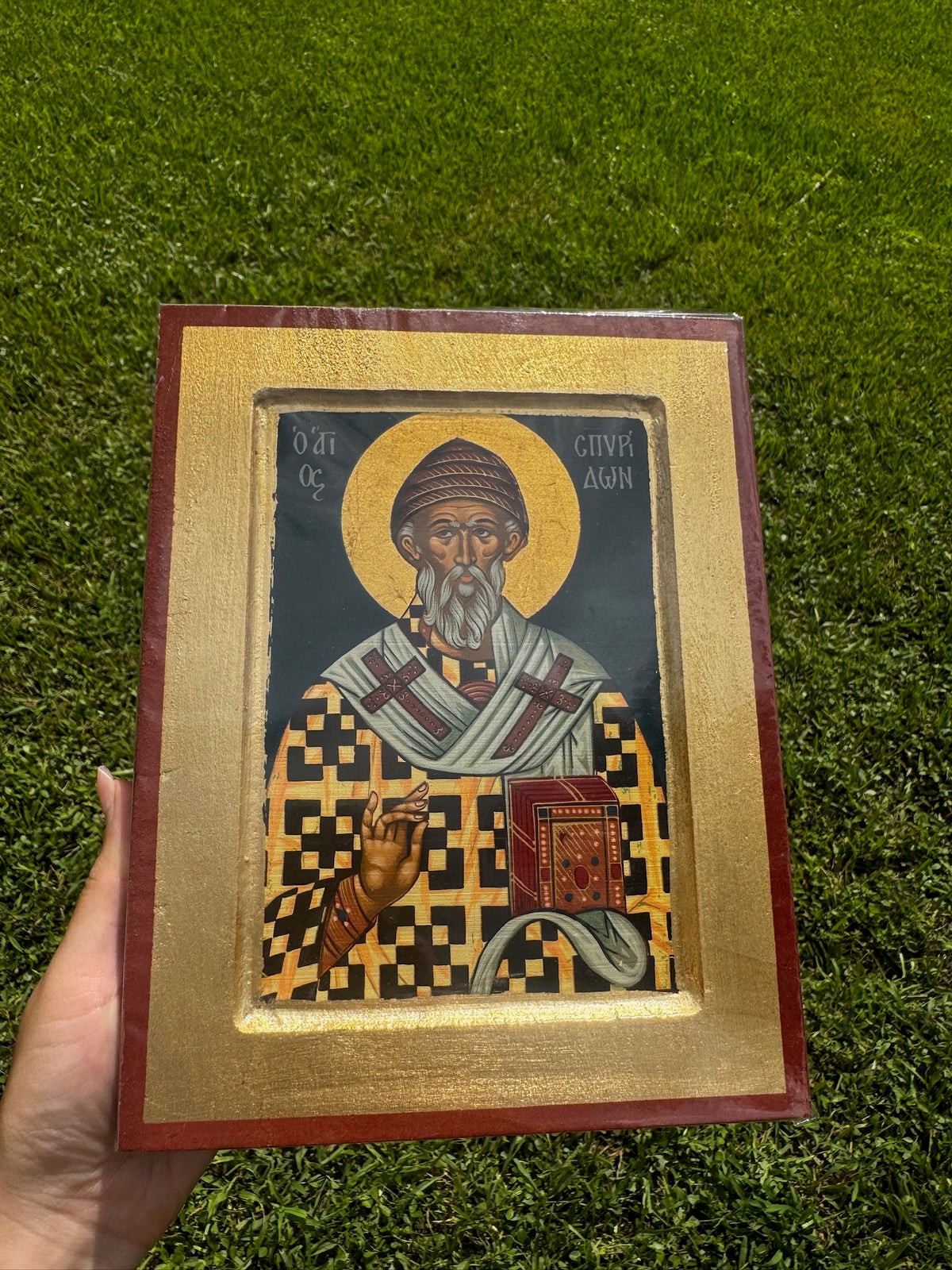 Saint Spyridon Orthodox Icon | 18kt Gold Leaf Byzantine Icon