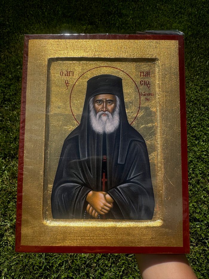 Saint Paisios of Mount Athos Orthodox Icon | 18kt Gold Leaf Byzantine Icon