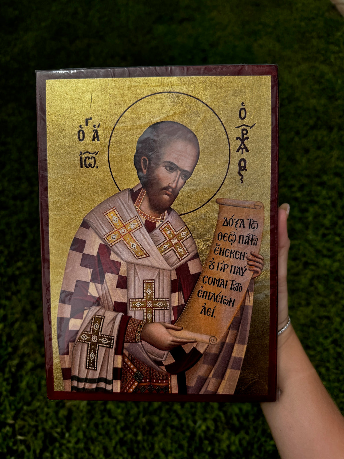 Saint John Chrysostom Orthodox Icon | 18kt Gold Leaf Byzantine Icon