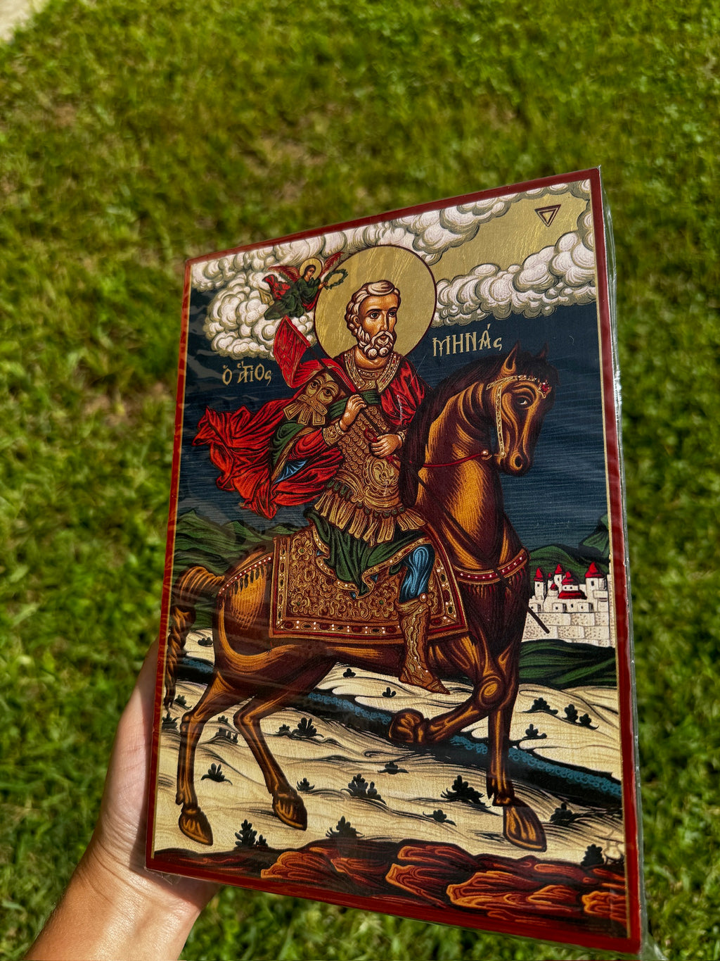 Saint Minas Orthodox Icon | 18kt Gold Leaf Byzantine Icon