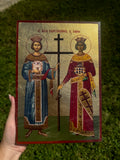 Saints Constantine and Helen Orthodox Icon | 18kt Gold Leaf Byzantine Icon