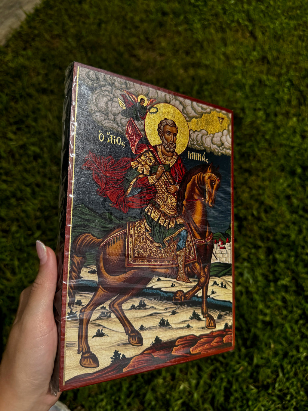 Saint Minas Orthodox Icon | 18kt Gold Leaf Byzantine Icon