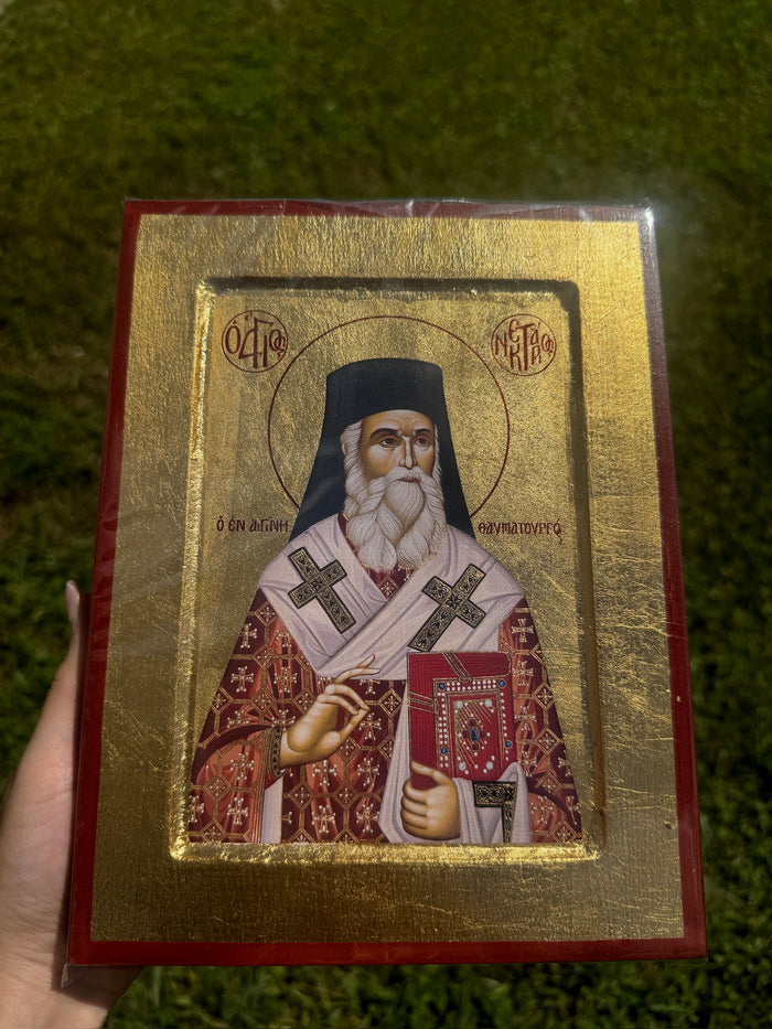 Saint Nektarios of Aegina Orthodox Icon | 18kt Gold Leaf Byzantine Icon