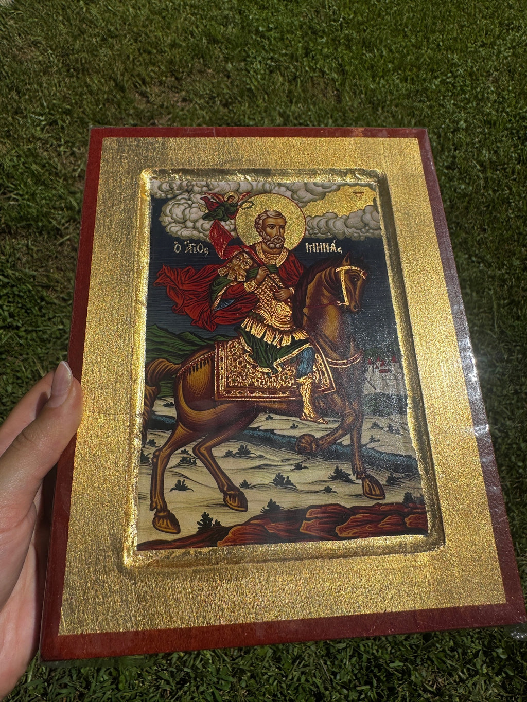 Saint Minas Orthodox Icon | 18kt Gold Leaf Byzantine Icon