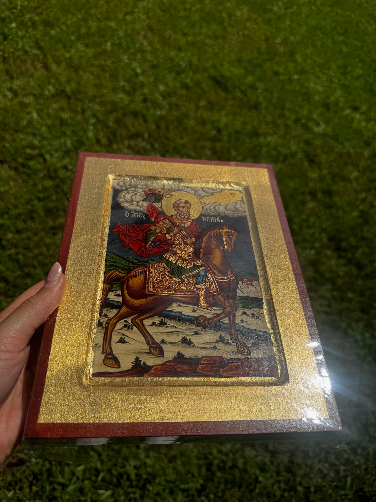 Saint Minas Orthodox Icon | 18kt Gold Leaf Byzantine Icon