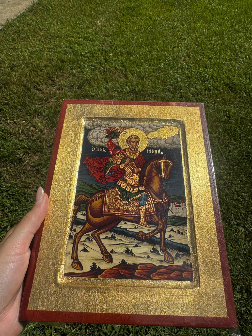 Saint Minas Orthodox Icon | 18kt Gold Leaf Byzantine Icon