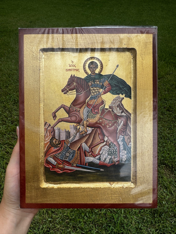Saint Demetrios of Thessaloniki Orthodox Icon | 18kt Gold Leaf Byzantine Icon