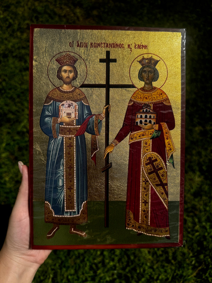 Saints Constantine and Helen Orthodox Icon | 18kt Gold Leaf Byzantine Icon