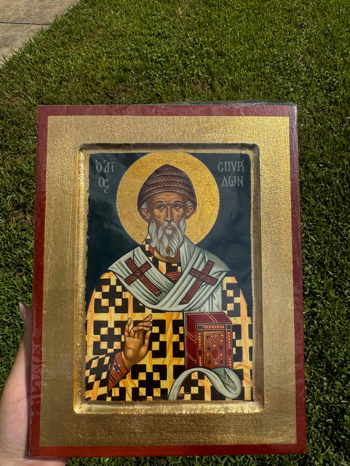 Saint Spyridon Orthodox Icon | 18kt Gold Leaf Byzantine Icon