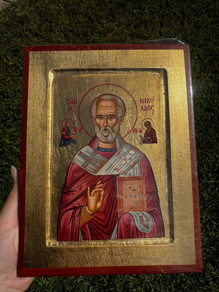 Saint Nicholas Orthodox Icon | 18kt Gold Leaf Byzantine Icon