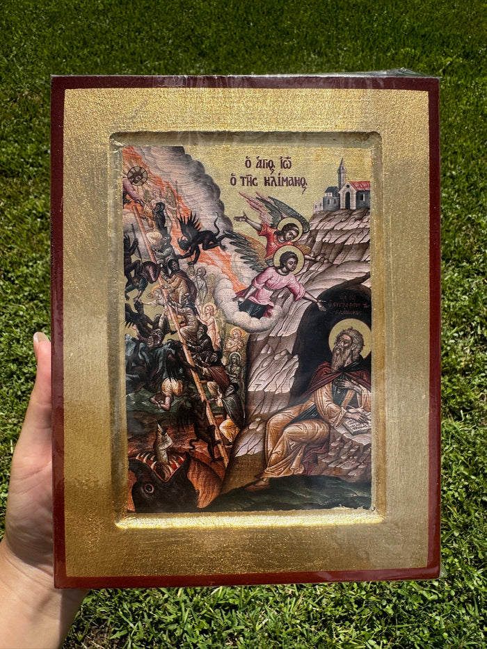 Ladder of Divine Ascent Orthodox Icon | 18kt Gold Leaf Byzantine Icon