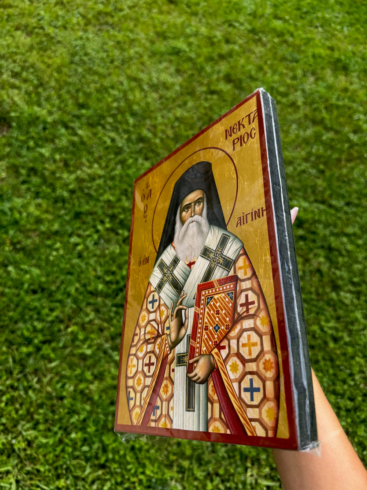 Saint Nektarios of Aegina Orthodox Icon | 18kt Gold Leaf Byzantine Icon