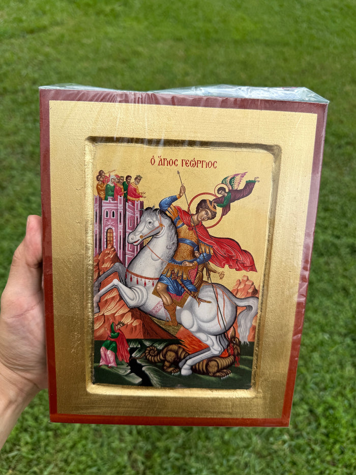 Saint George Orthodox Icon | 18kt Gold Leaf Byzantine Icon