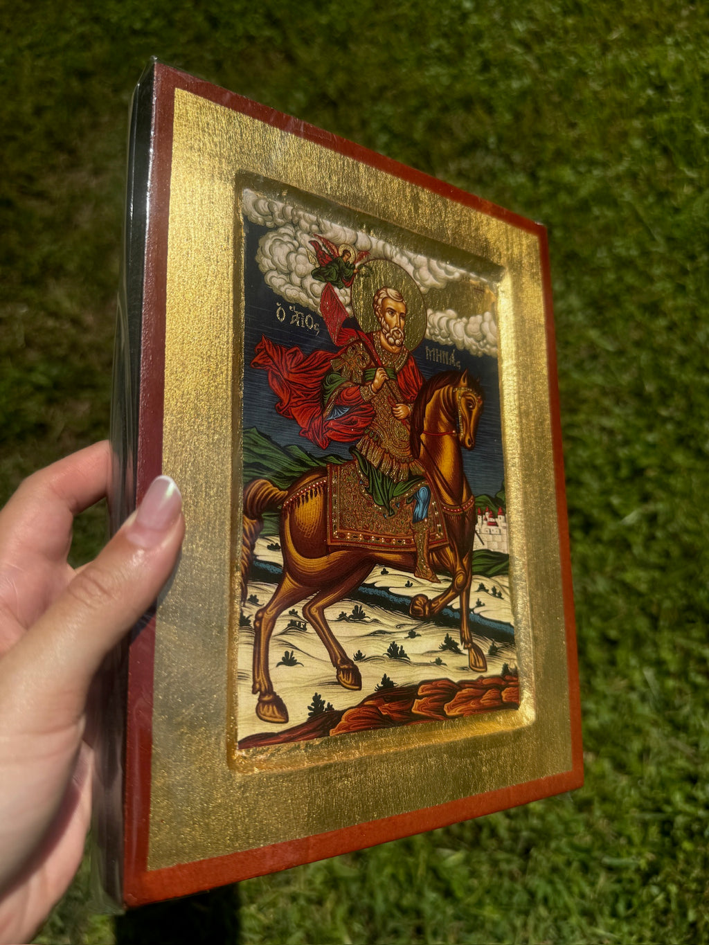 Saint Minas Orthodox Icon | 18kt Gold Leaf Byzantine Icon