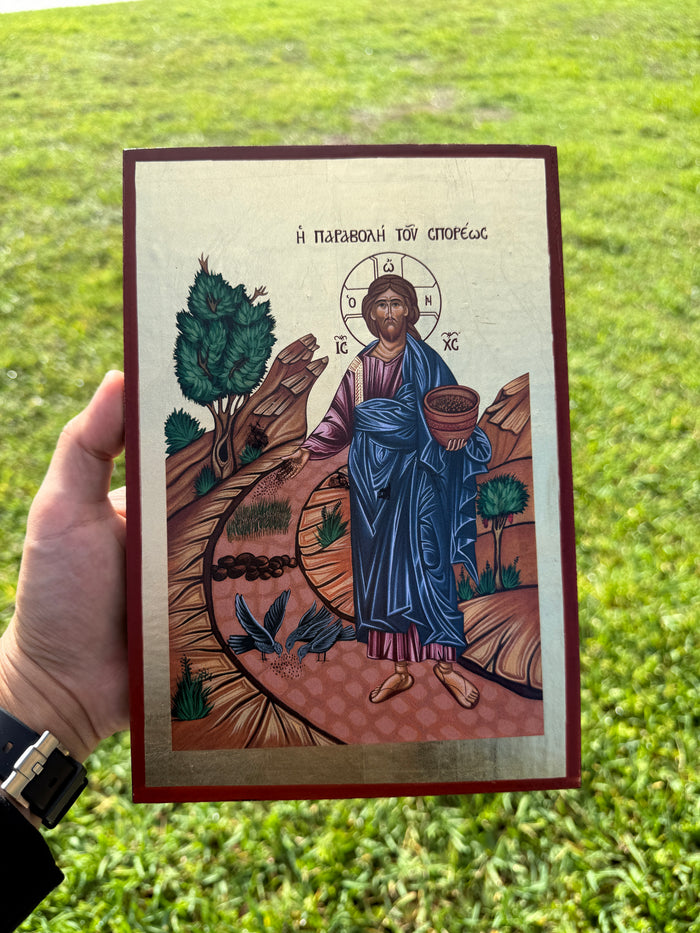Parable of the Sower Orthodox Icon | 18kt Gold Leaf Byzantine Icon