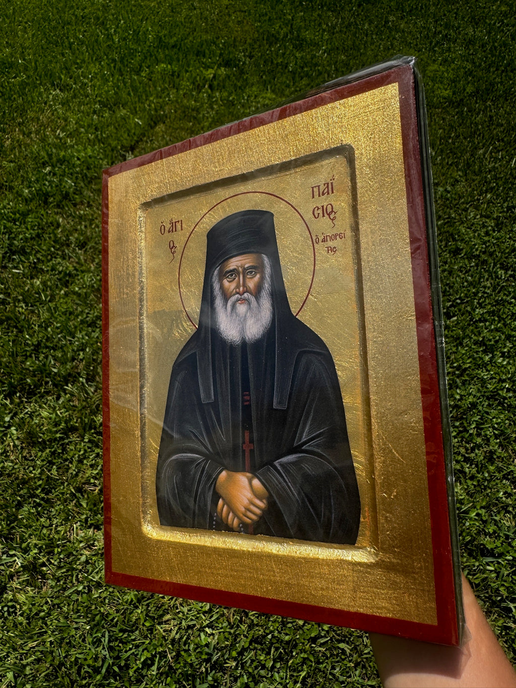 Saint Paisios of Mount Athos Orthodox Icon | 18kt Gold Leaf Byzantine Icon