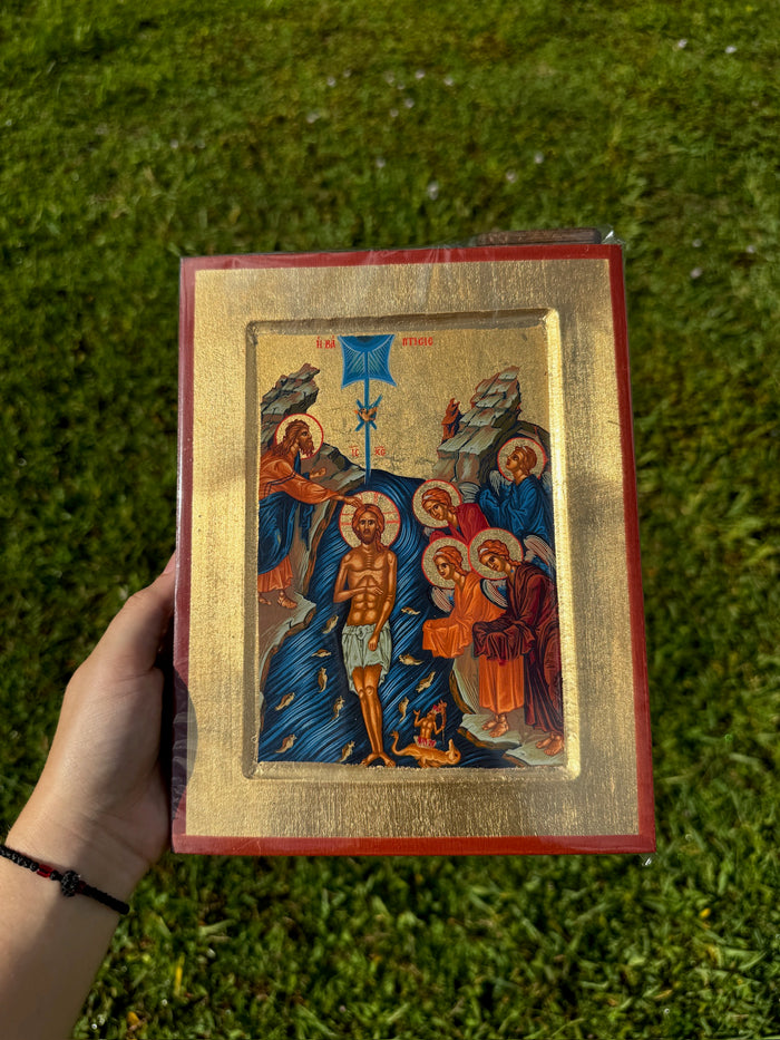 Baptism of Christ Orthodox Icon | 18kt Gold Leaf Byzantine Icon
