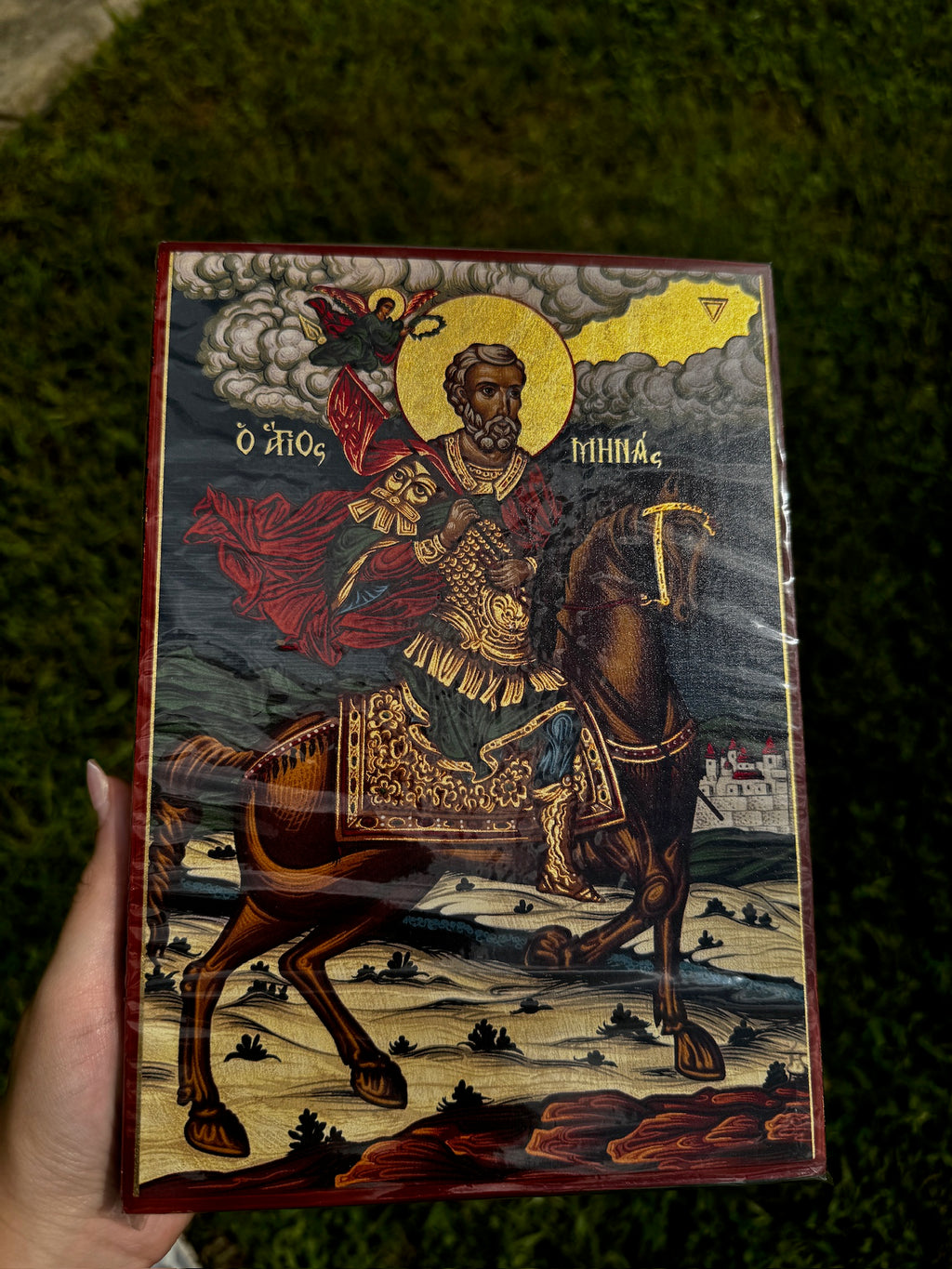Saint Minas Orthodox Icon | 18kt Gold Leaf Byzantine Icon