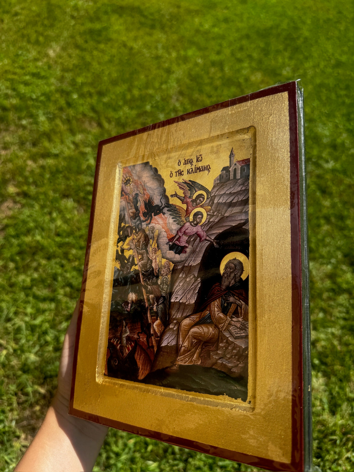 Ladder of Divine Ascent Orthodox Icon | 18kt Gold Leaf Byzantine Icon
