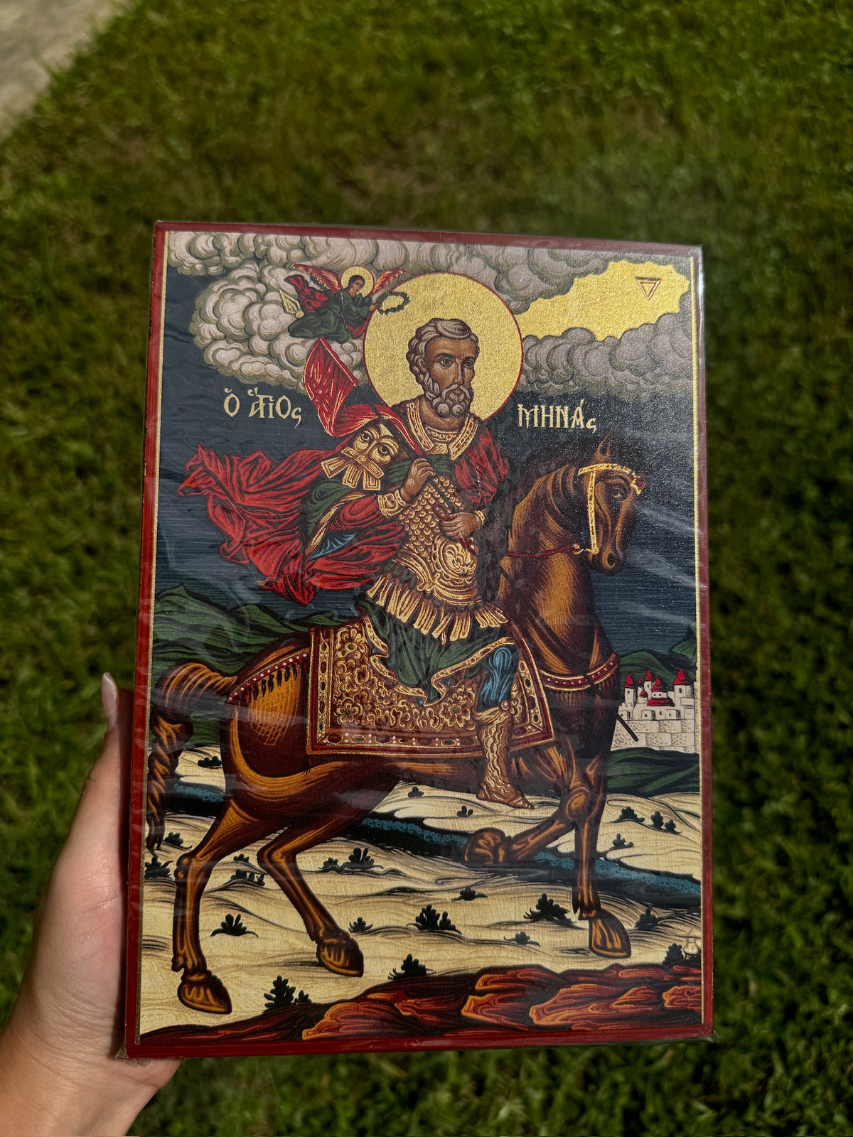 Saint Minas Orthodox Icon | 18kt Gold Leaf Byzantine Icon