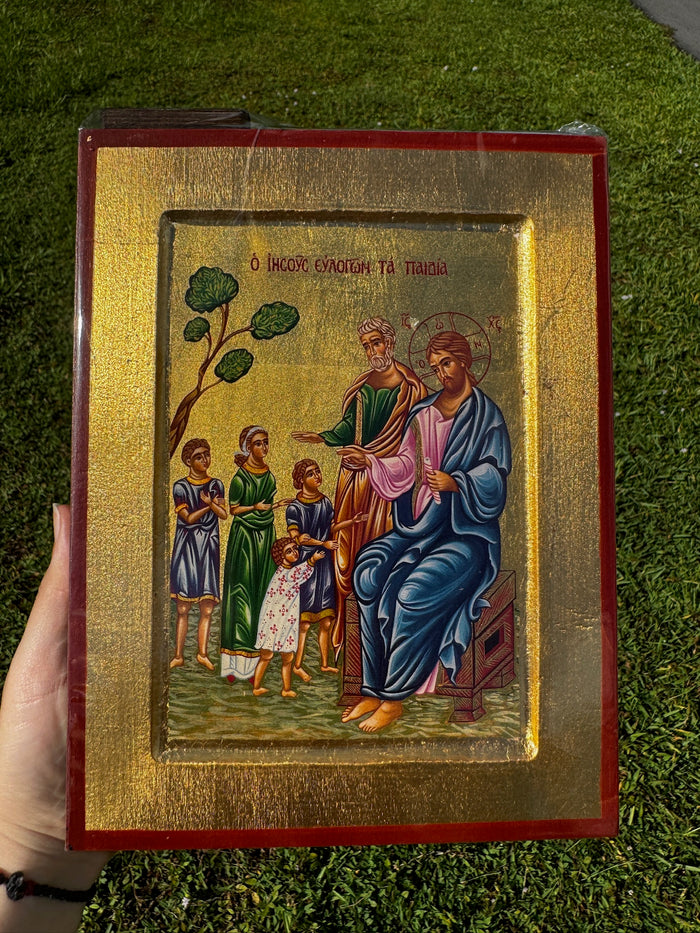 Christ Blessing the Children Orthodox Icon | 18kt Gold Leaf Byzantine Icon