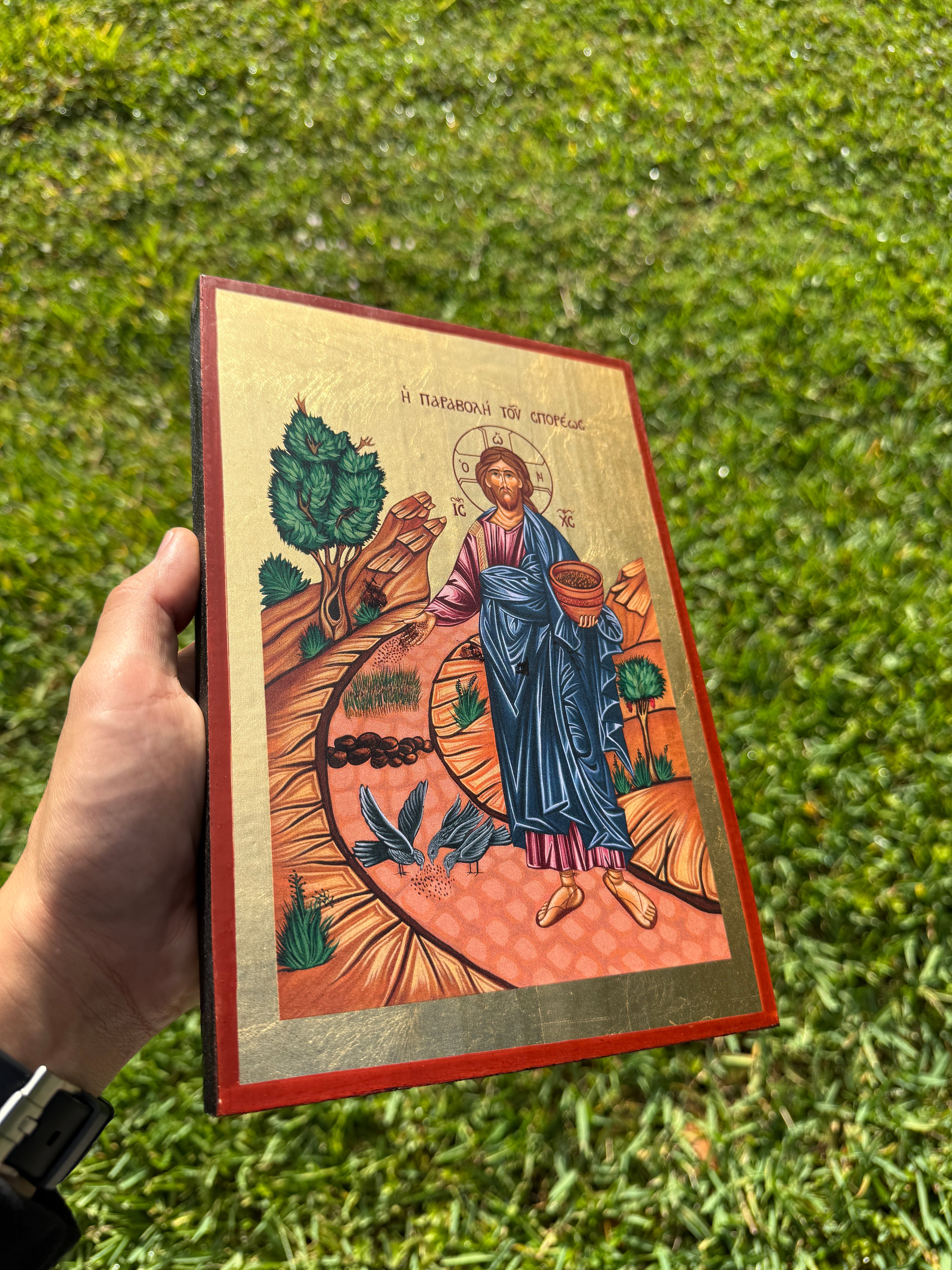Parable of the Sower Orthodox Icon | 18kt Gold Leaf Byzantine Icon