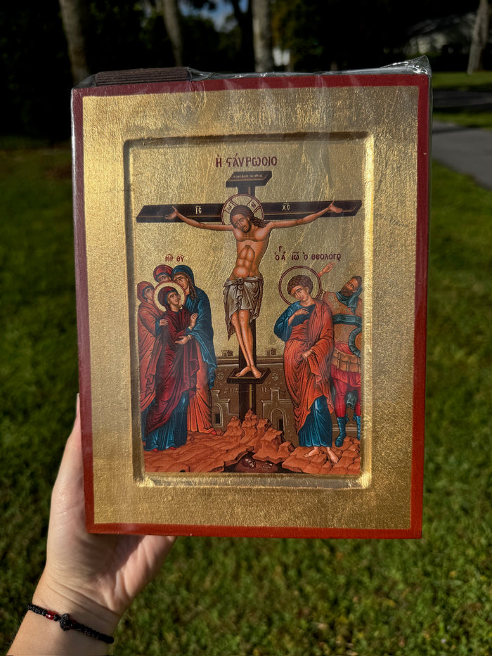 Crucifixion Orthodox Icon | 18kt Gold Leaf Byzantine