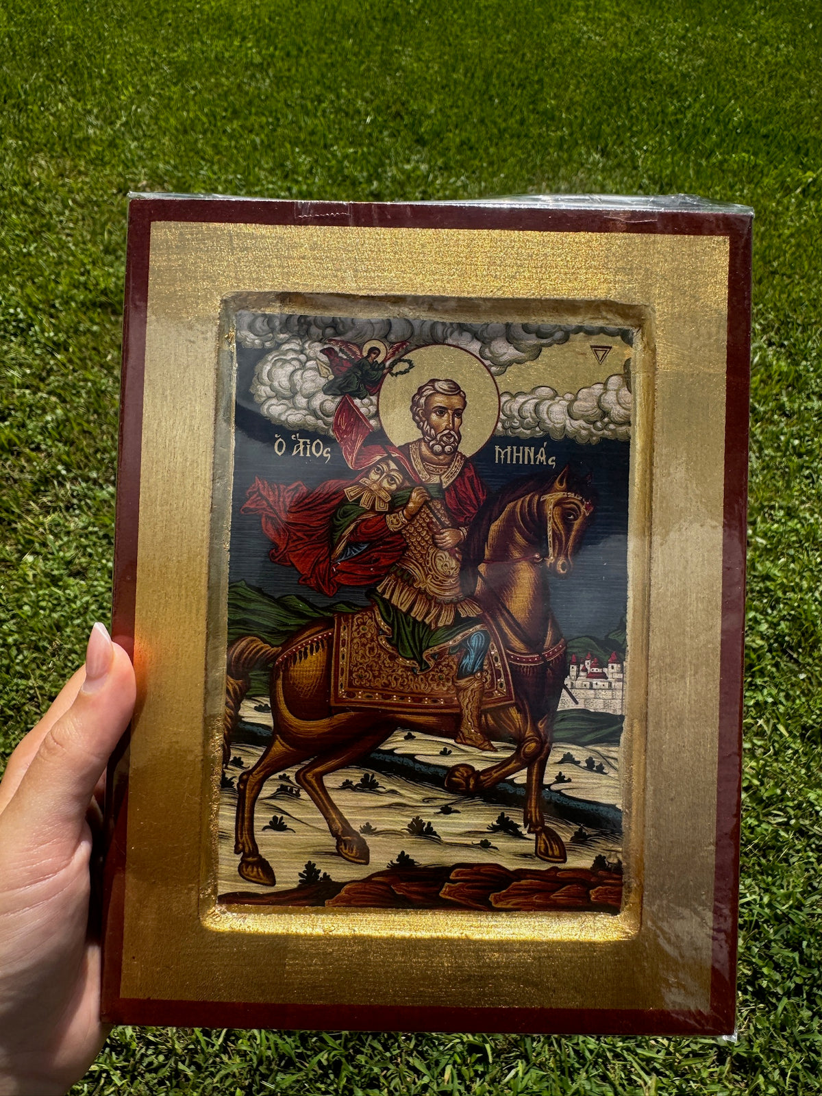 Saint Minas Orthodox Icon | 18kt Gold Leaf Byzantine Icon