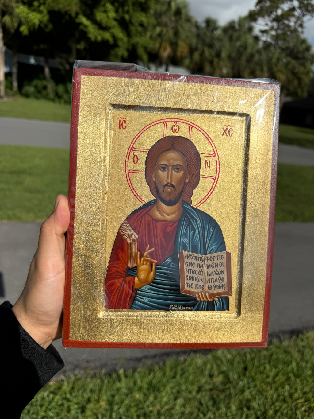 Christ Blessing Orthodox Icon | 18kt Gold Leaf Byzantine Icon
