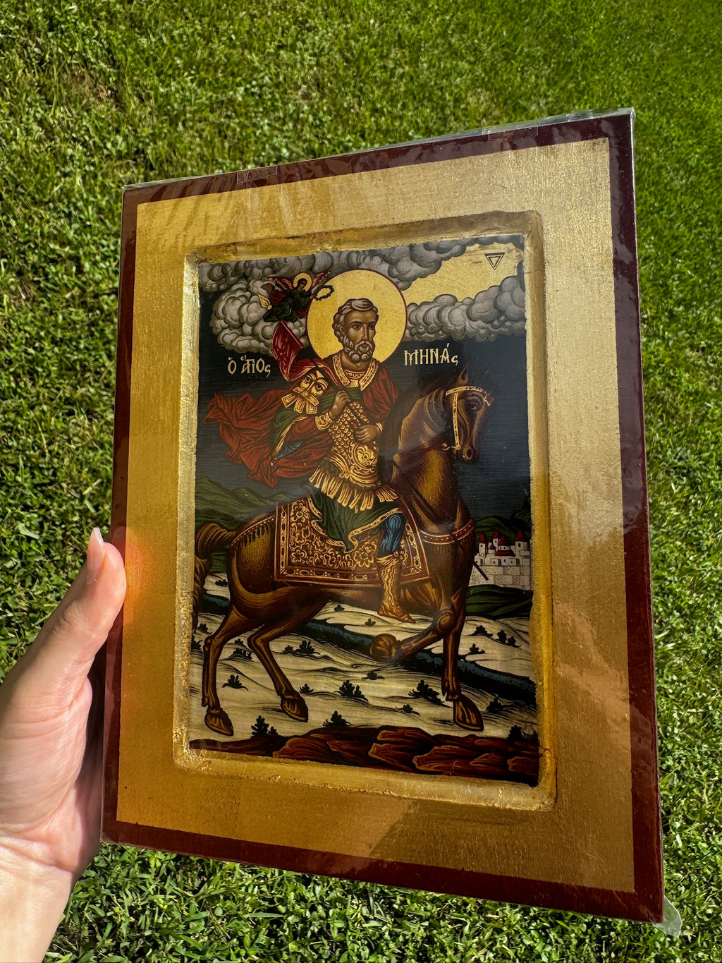 Saint Minas Orthodox Icon | 18kt Gold Leaf Byzantine Icon