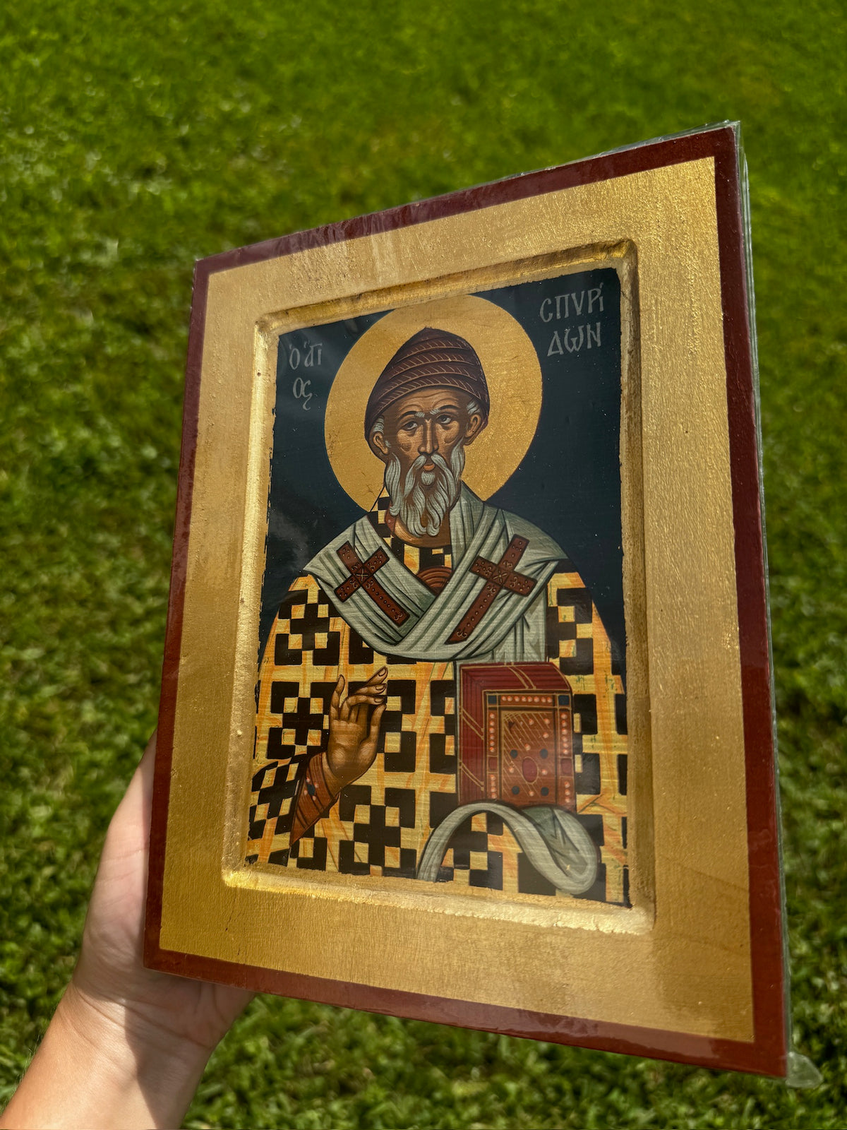 Saint Spyridon Orthodox Icon | 18kt Gold Leaf Byzantine Icon