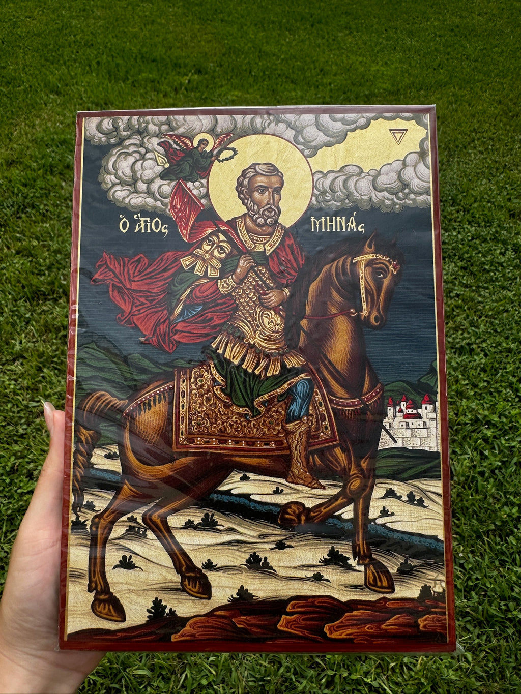 Saint Minas Orthodox Icon | 18kt Gold Leaf Byzantine Icon