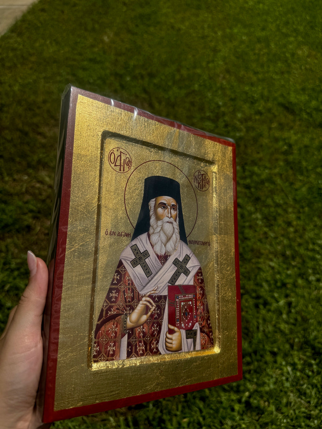 Saint Nektarios of Aegina Orthodox Icon | 18kt Gold Leaf Byzantine Icon