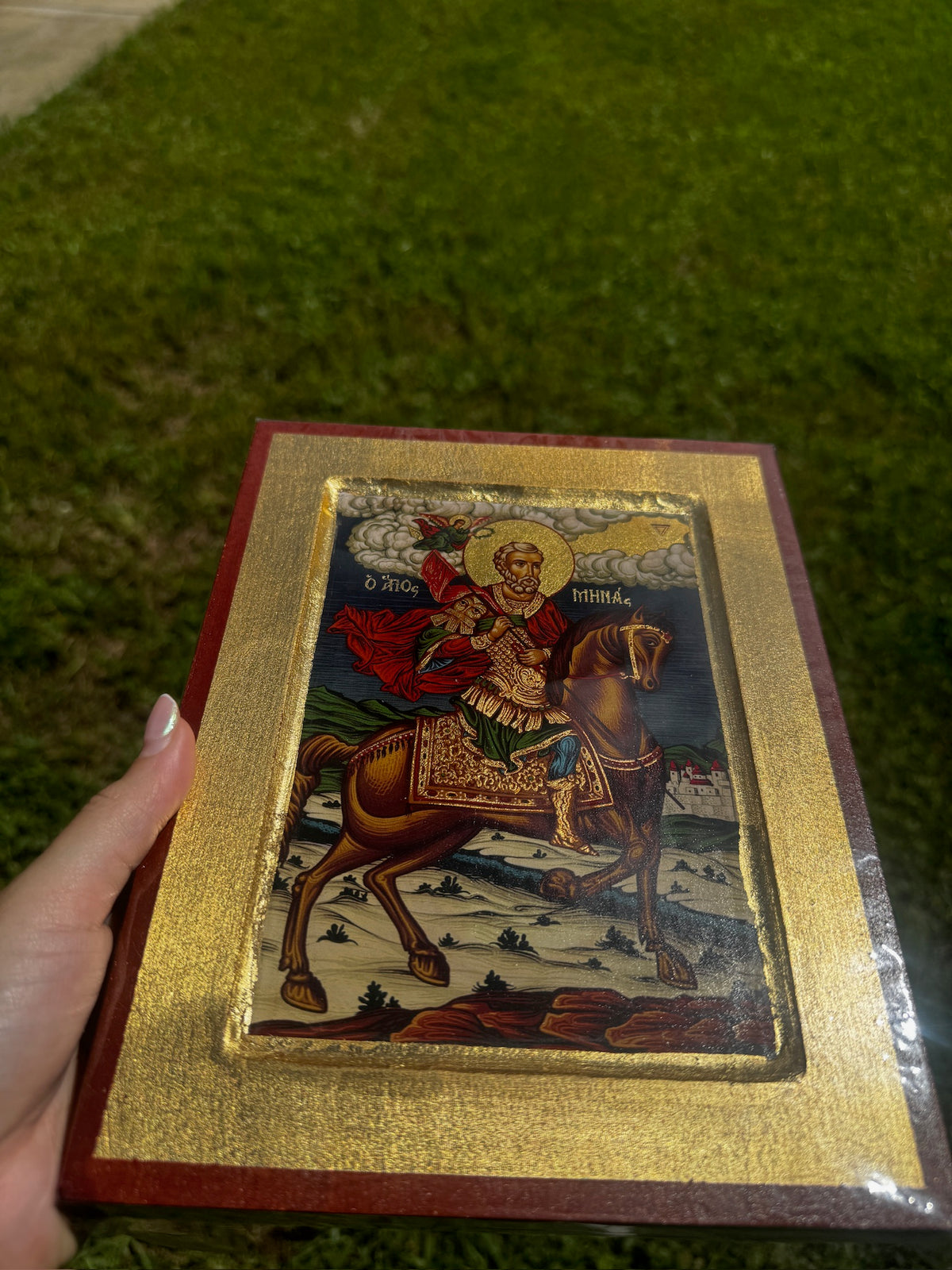 Saint Minas Orthodox Icon | 18kt Gold Leaf Byzantine Icon