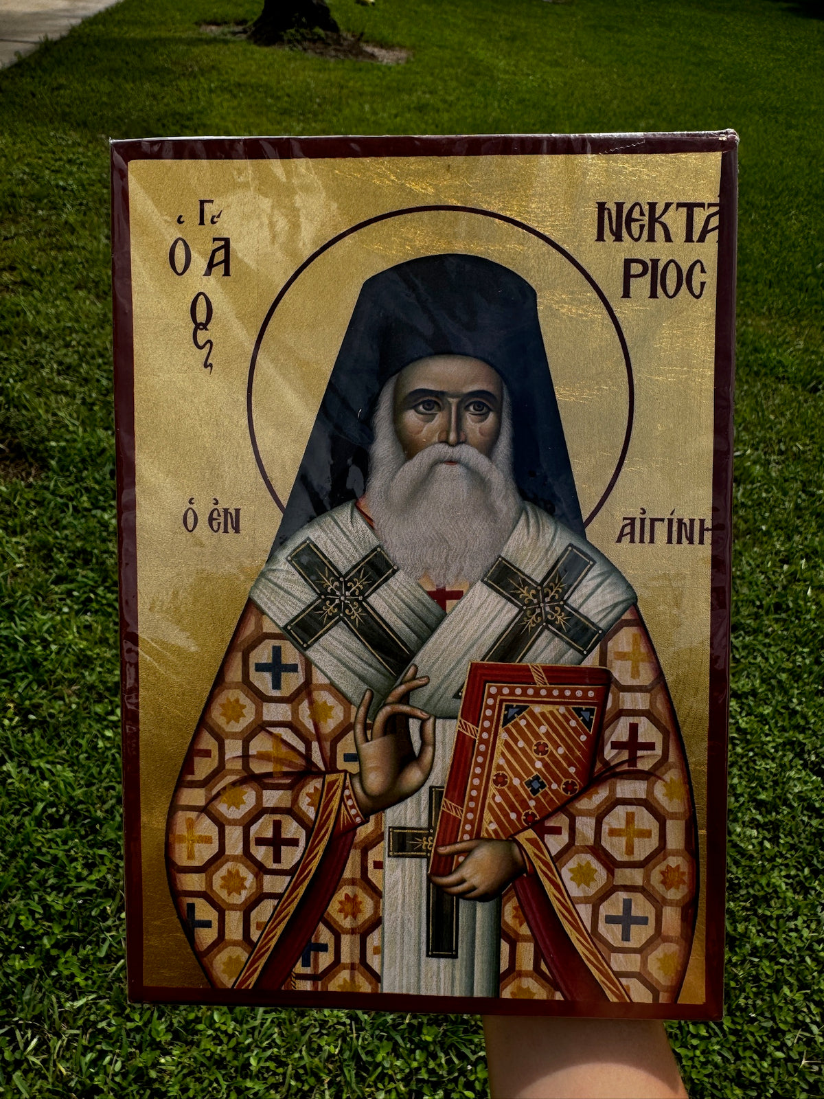 Saint Nektarios of Aegina Orthodox Icon | 18kt Gold Leaf Byzantine Icon