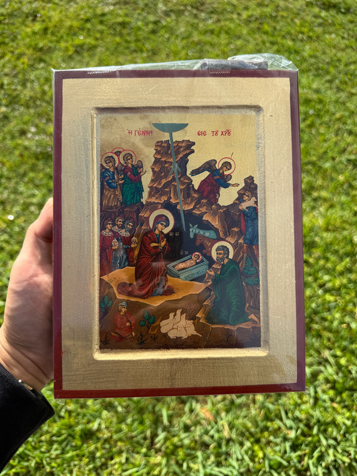 Nativity Orthodox Icon | 18kt Gold Leaf Byzantine Icon