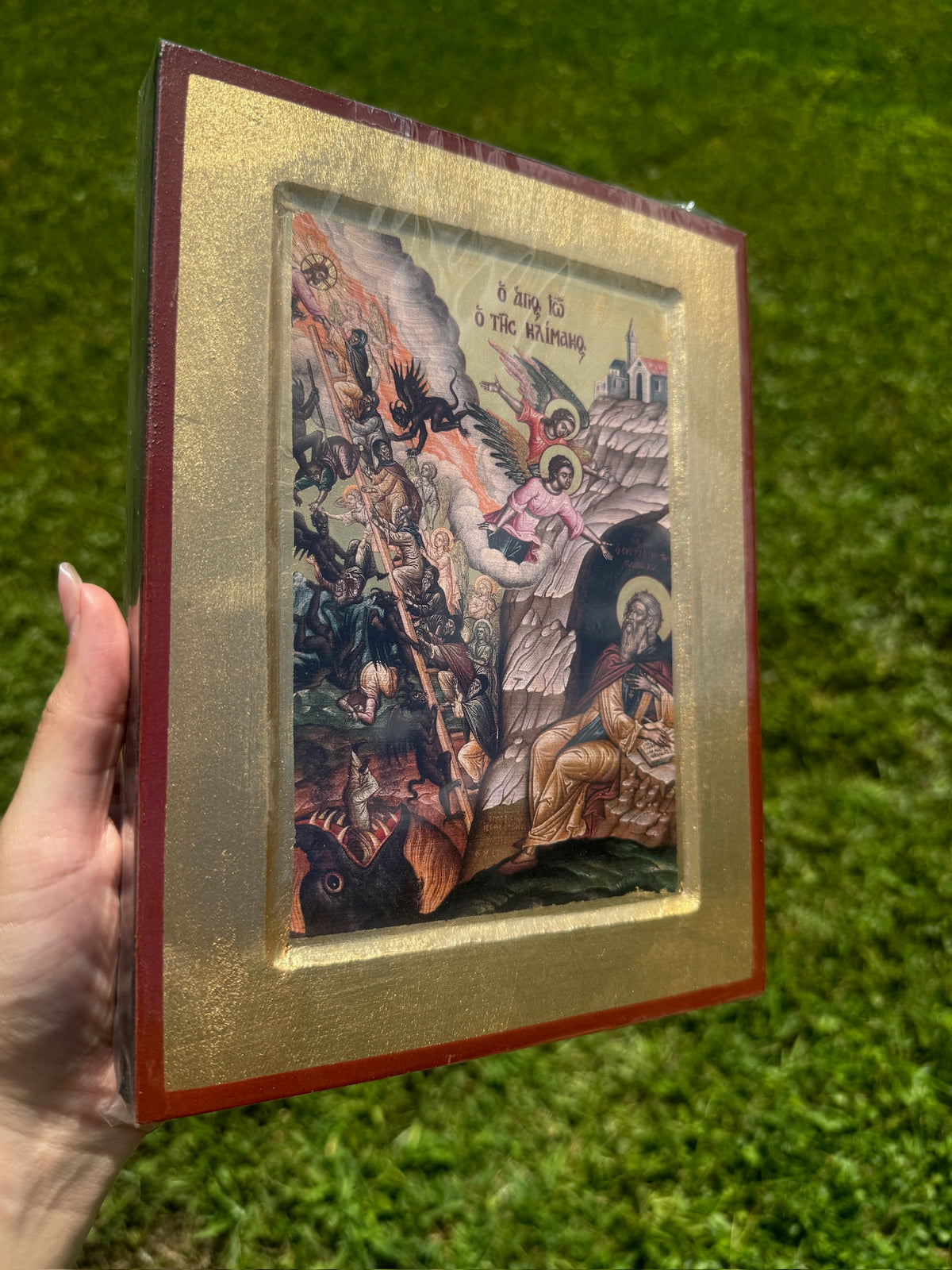 Ladder of Divine Ascent Orthodox Icon | 18kt Gold Leaf Byzantine Icon
