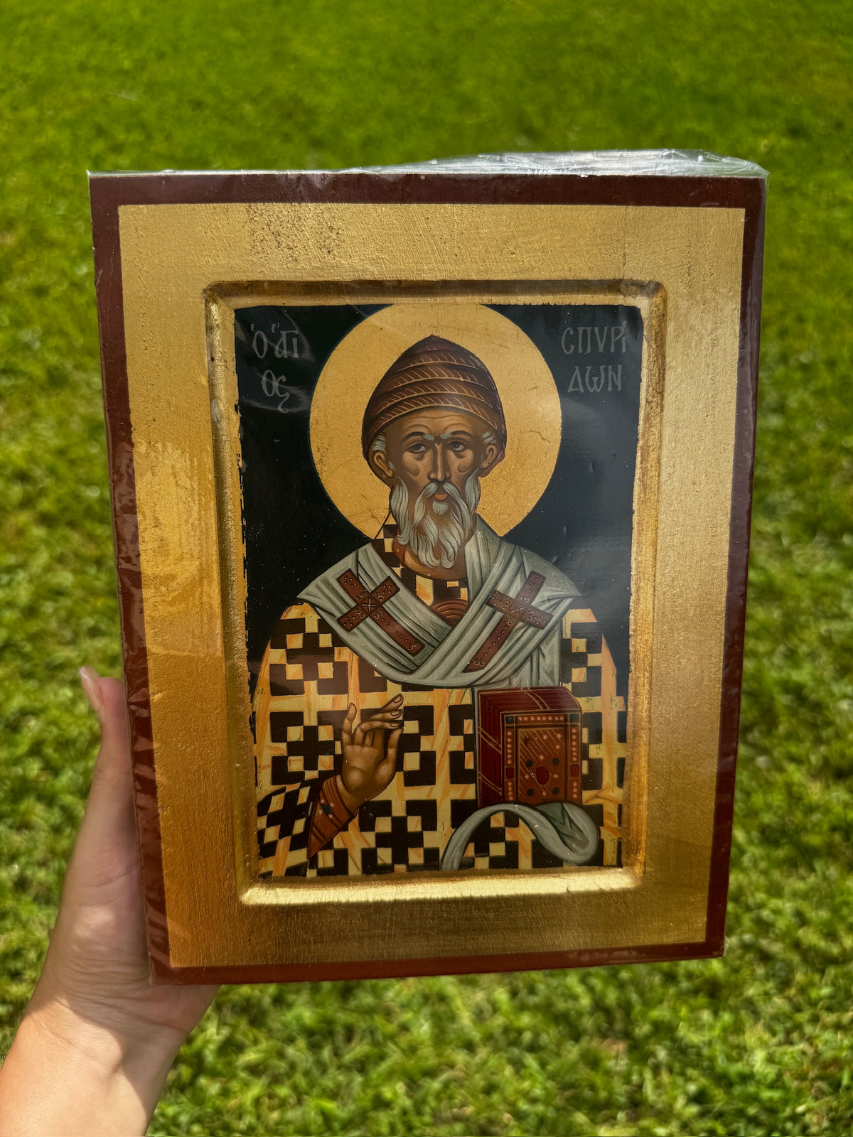 Saint Spyridon Orthodox Icon | 18kt Gold Leaf Byzantine Icon