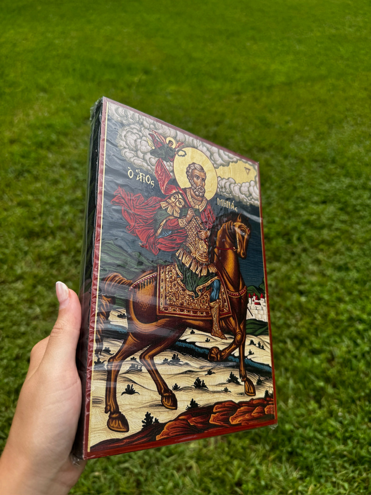 Saint Minas Orthodox Icon | 18kt Gold Leaf Byzantine Icon