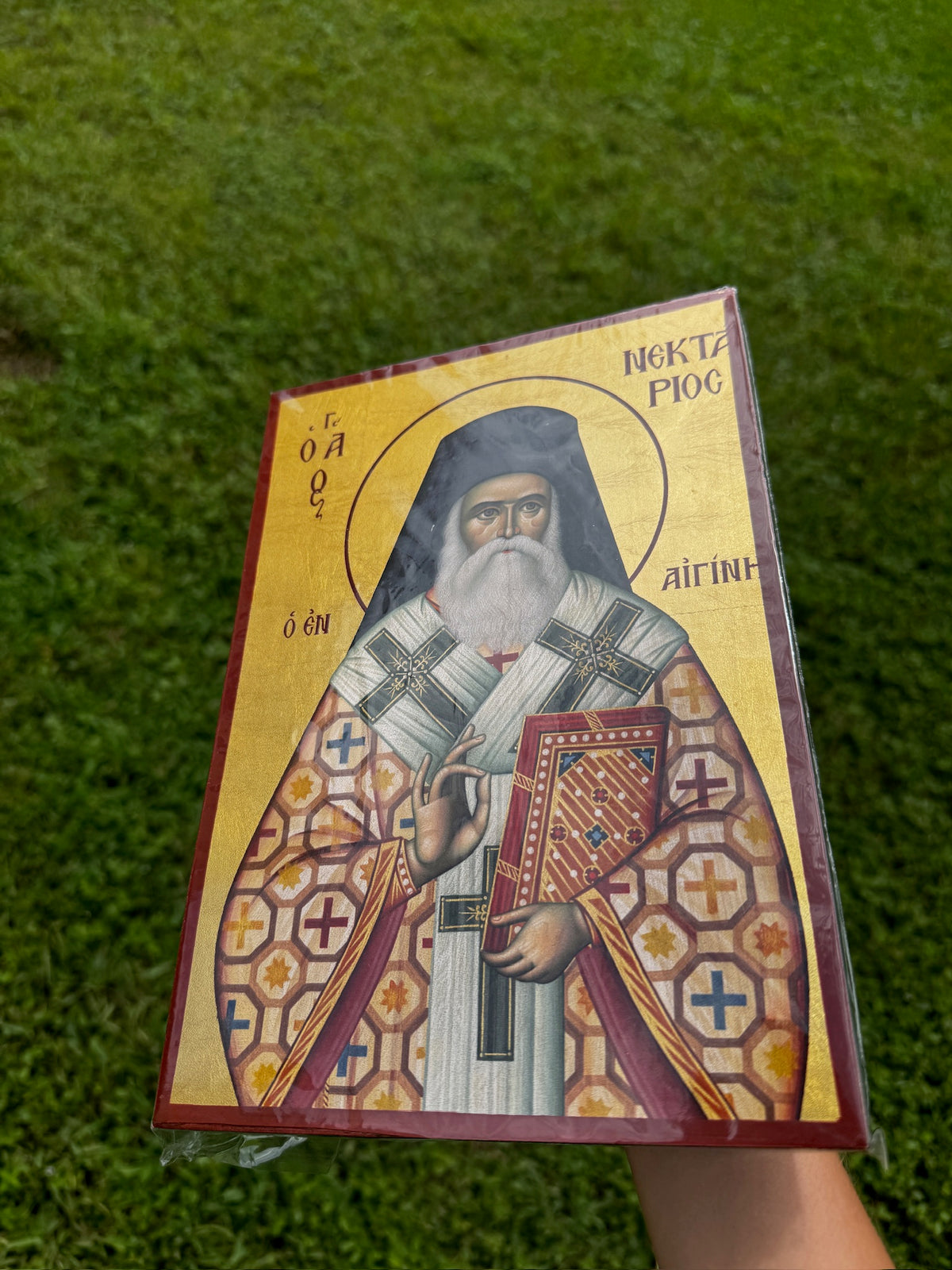 Saint Nektarios of Aegina Orthodox Icon | 18kt Gold Leaf Byzantine Icon