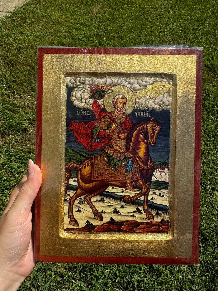 Saint Minas Orthodox Icon | 18kt Gold Leaf Byzantine Icon