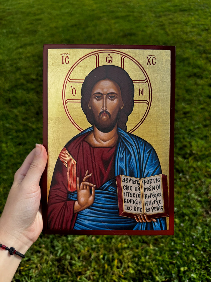 Christ Blessing Orthodox Icon | 18kt Gold Leaf Byzantine Icon