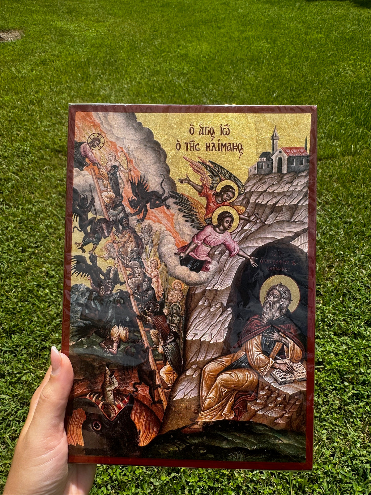 Ladder of Divine Ascent Orthodox Icon | 18kt Gold Leaf Byzantine Icon