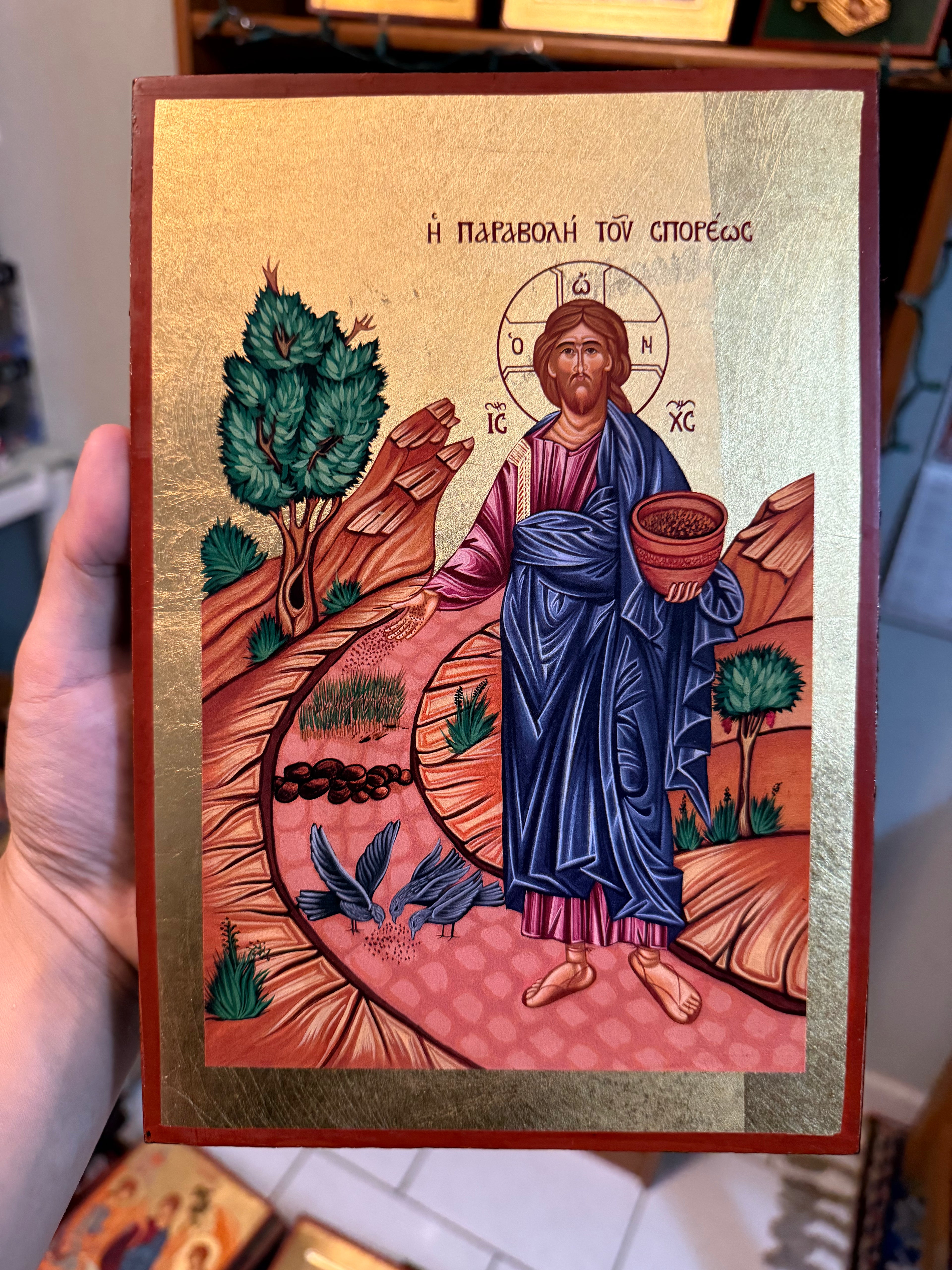 Parable of the Sower Orthodox Icon | 18kt Gold Leaf Byzantine Icon