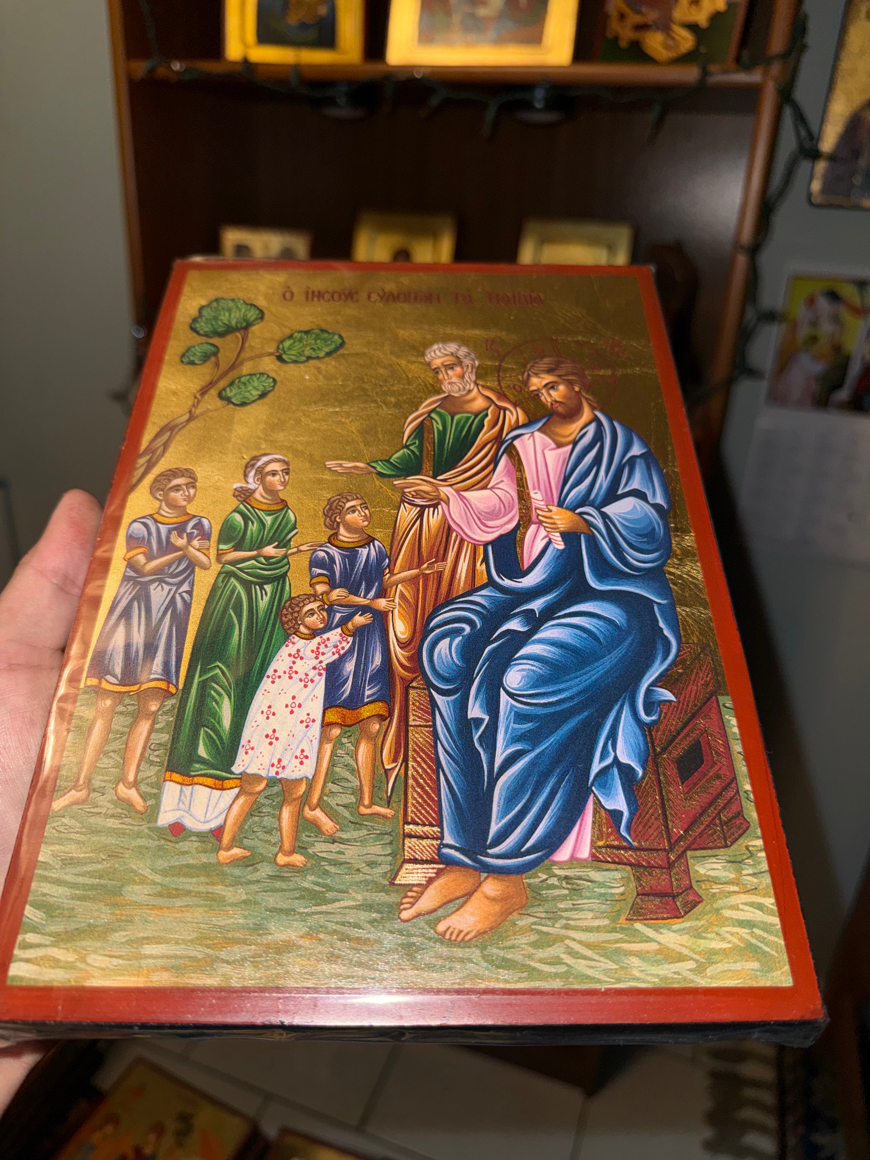 Christ Blessing the Children Orthodox Icon | 18kt Gold Leaf Byzantine Icon