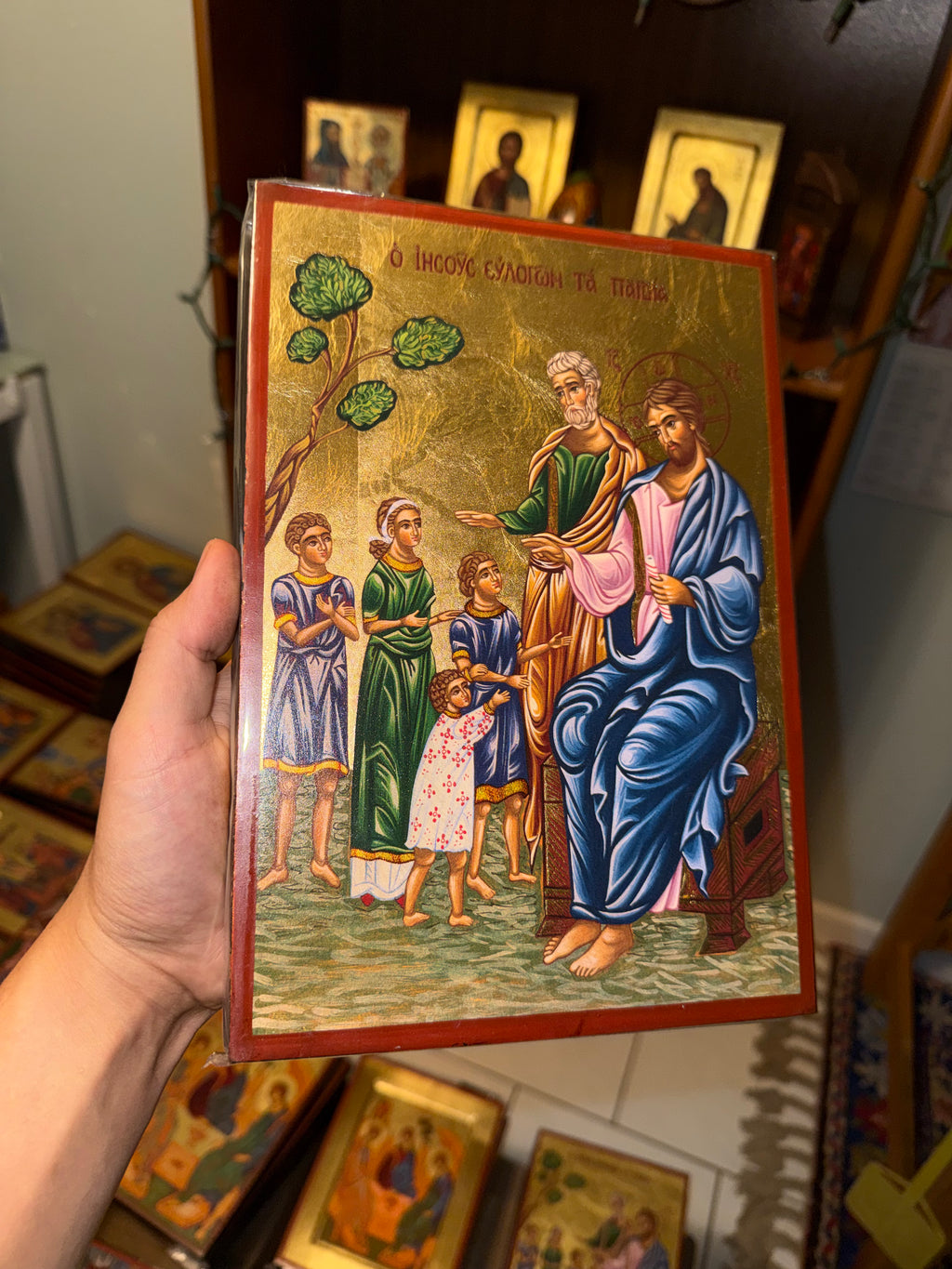 Christ Blessing the Children Orthodox Icon | 18kt Gold Leaf Byzantine Icon