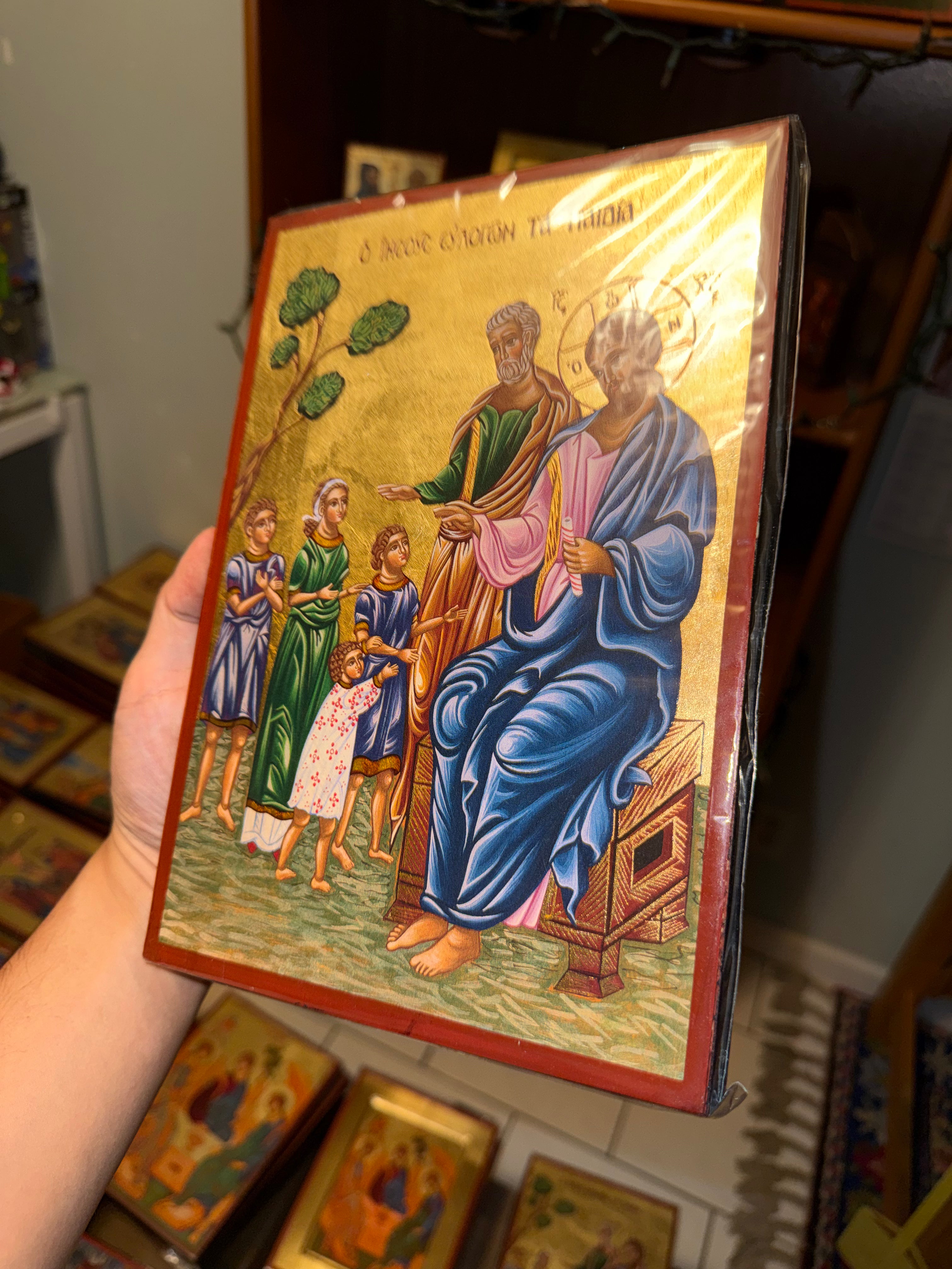 Christ Blessing the Children Orthodox Icon | 18kt Gold Leaf Byzantine Icon