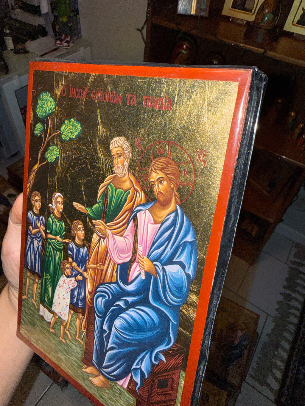 Christ Blessing the Children Orthodox Icon | 18kt Gold Leaf Byzantine Icon