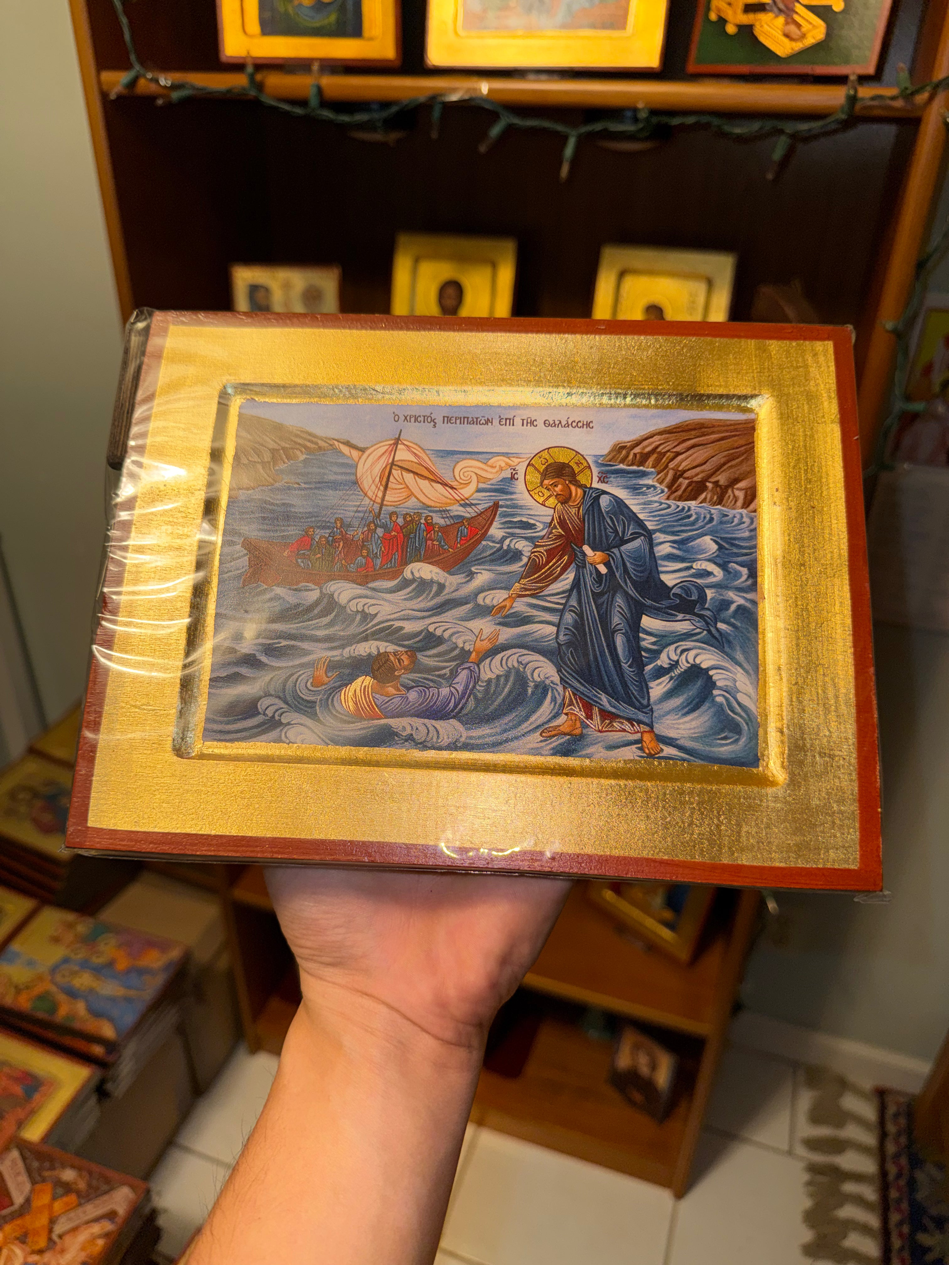 Christ Walking on Water Orthodox Icon - 18kt Gold Leaf